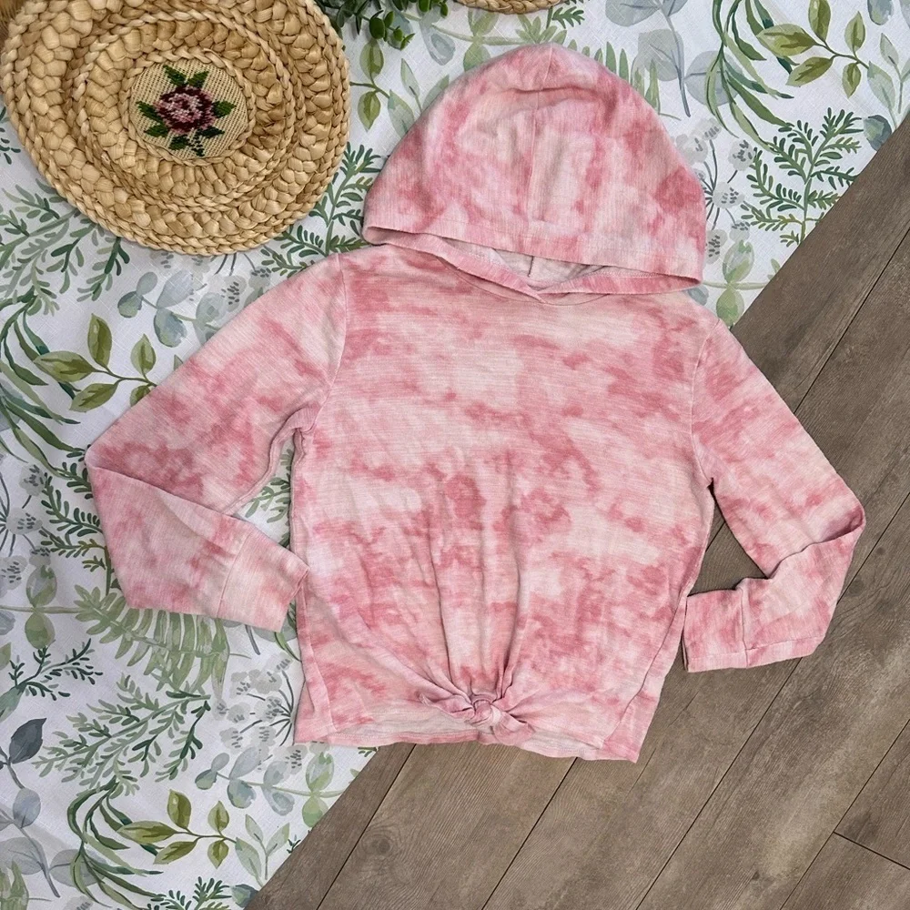 Old Navy Girls Tie Dye Plush Knit Tie Front pullover Hoodie Size Large